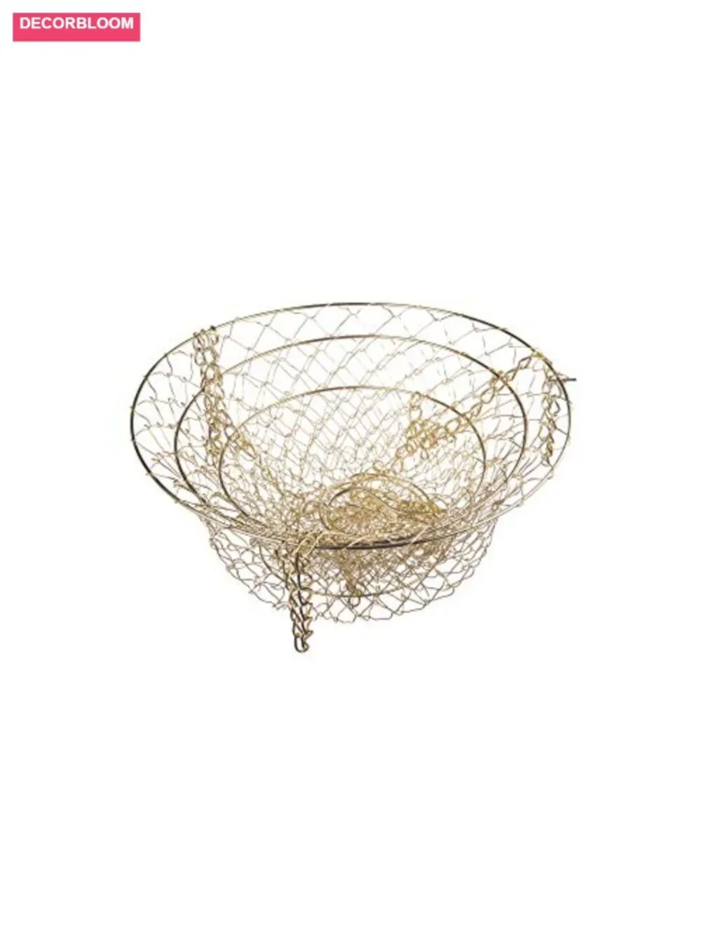 3-Tier Kitchen Hanging Fruit Basket, Gold Finish, Iron Wire, 32-Inch
